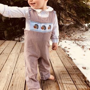 Adorable Thanksgiving smocked romper with shirt.